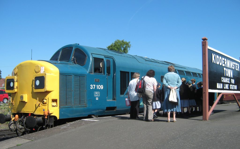 Kidderminster Town - Severn Valley Railway - A school party inspects a Class 37 [ Rob Moody ] June 7th
