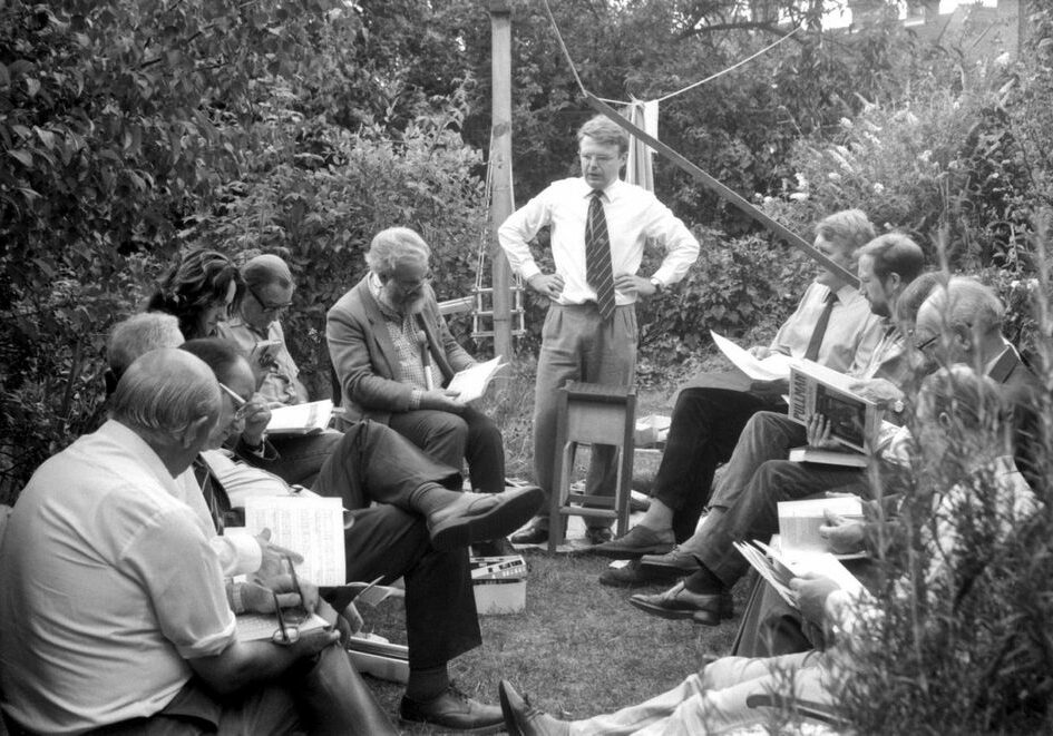 Peter Hingley holding court in his garden